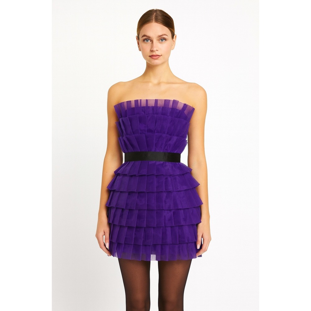 Dress‎ Up Topshop Purple Strapless  Chiffon Ruffle Dress Party Cocktail Mini 6